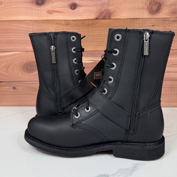 Harley Davidson Ranger Combat Boots Black Leather Zip Buckle Mens size US 8 M - Picture 14 of 15